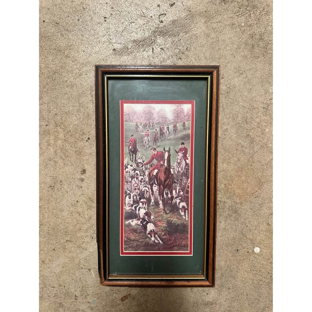 Whitehead Vintage Print – Fox Hunt Scene with Riders & Hounds – 17.5” x 9.5”